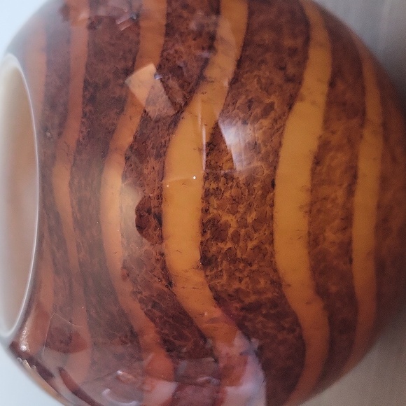 Vintage Tiger Stripe Art Glass Vase, Amber Blown Glass Bowl, Glass Sphere Vase, - Picture 5 of 9